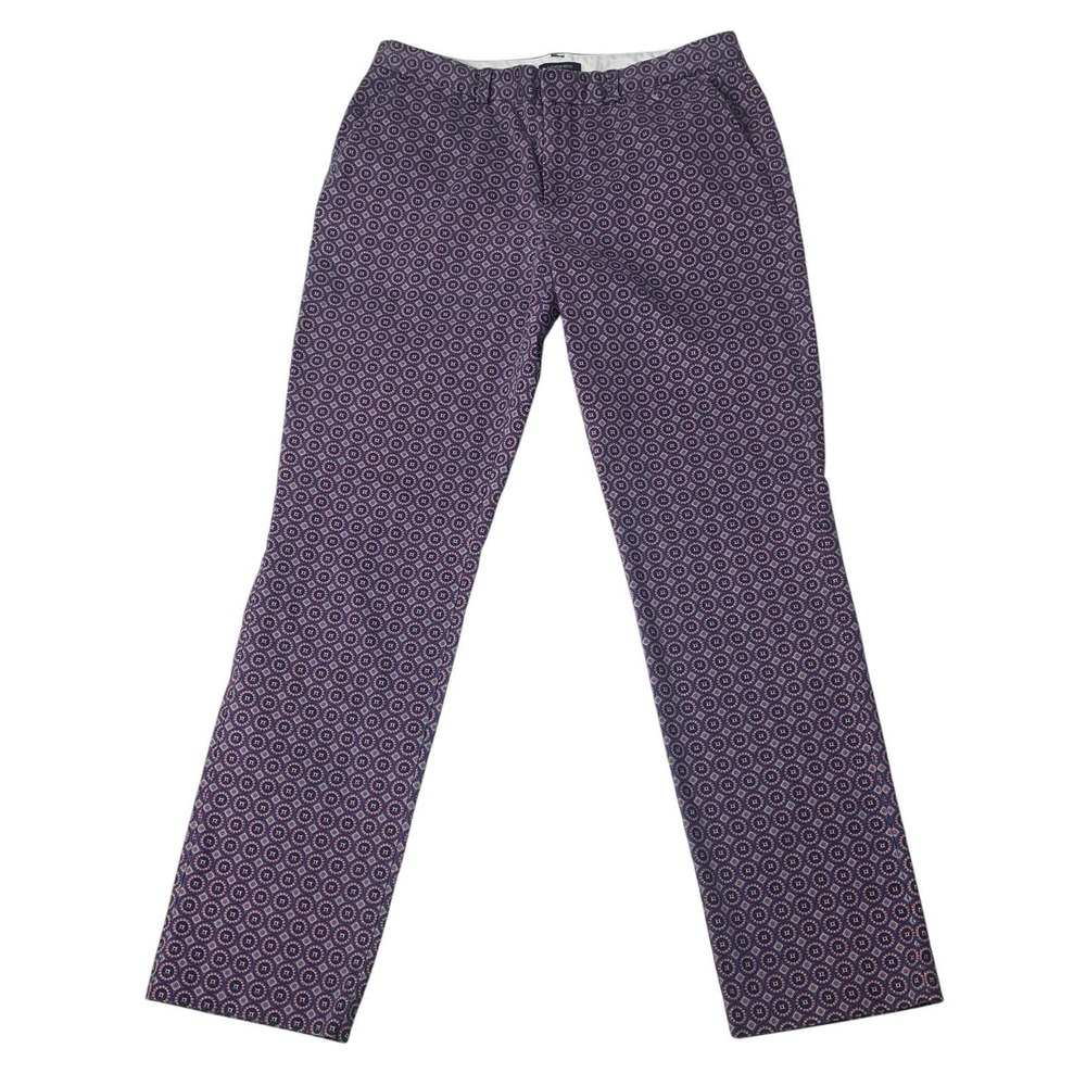 Lands End Printed Pants Womens 12 Straight Leg Stretch Medallion Preppy